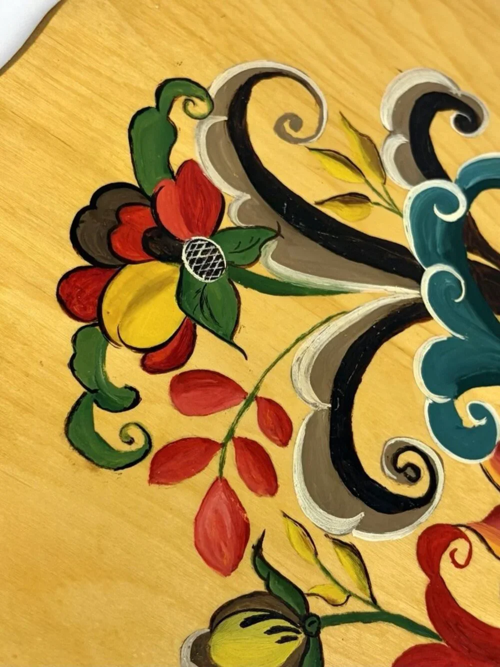 NORWEGIAN ROSEMALING Wood Plate Plaque Hand Painted One Of A Kind Signed 11.5”